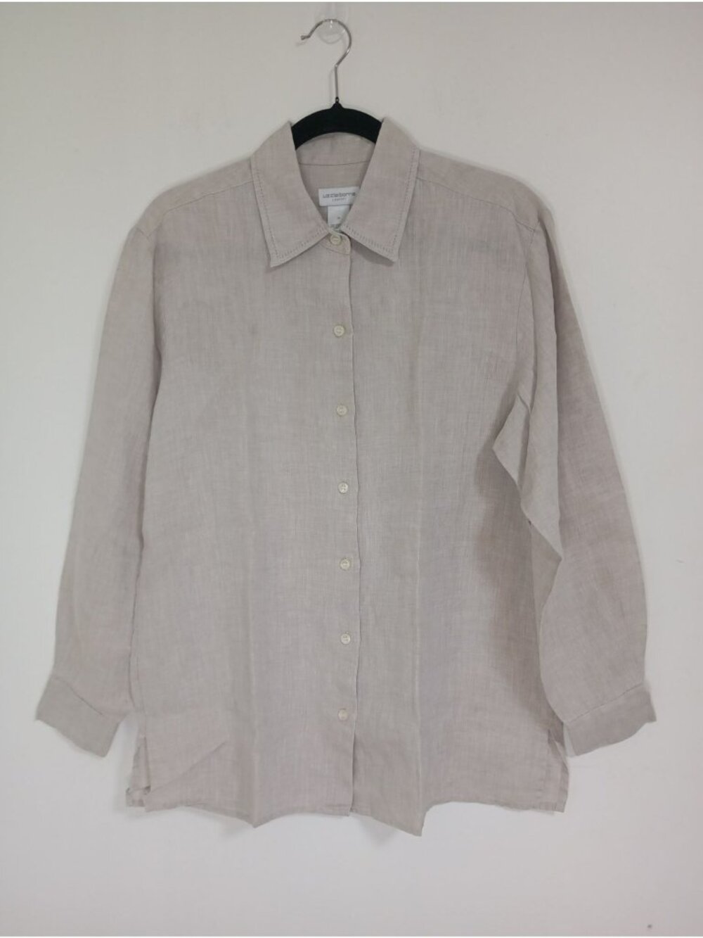 Liz Claiborne Lizsport Beige 100% Linen Button-Up Shirt Medium  Casual